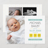 Matig Blauwgroen Yellow Baby Boy Birth Foto Collag Aankondiging (Voorkant / Achterkant)