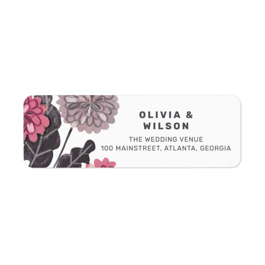 Matig bloeiende steenkool grijs bruin roze bruilof etiket (Voorkant)