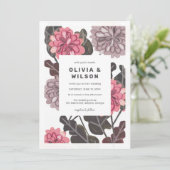 Matig bloeiende steenkool grijs bruin roze bruilof kaart (Staand voorkant)