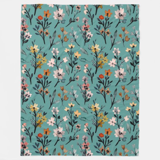 Matig bloempatroon elegant decor blauw fleece deken (Voorkant)