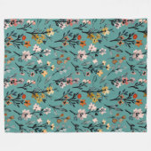 Matig bloempatroon elegant decor blauw fleece deken (Voorkant (Horizontaal))