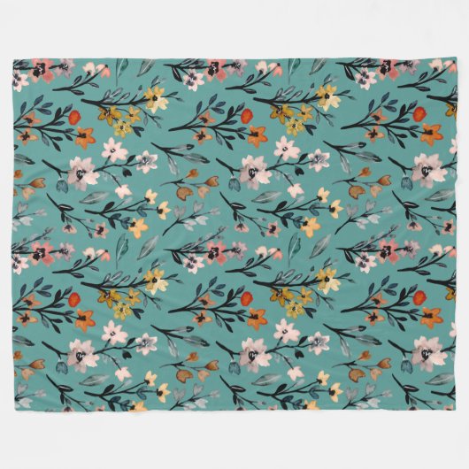 Matig bloempatroon elegant decor blauw fleece deken (Voorkant (Horizontaal))