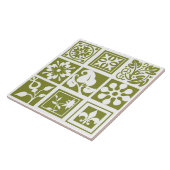 Matig bloemstuk, wit, olijfgroen tegeltje (Zijkant)