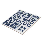 Matig, bloesem, wit, marineblauw tegeltje (Zijkant)