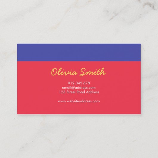 Matig blok rode en blauwe kleuren visitekaartje (Achterkant)