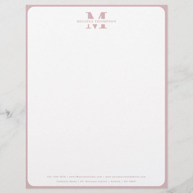 Matig Blush Dusty Pink Monogrammed Briefhoofd (Voorkant)