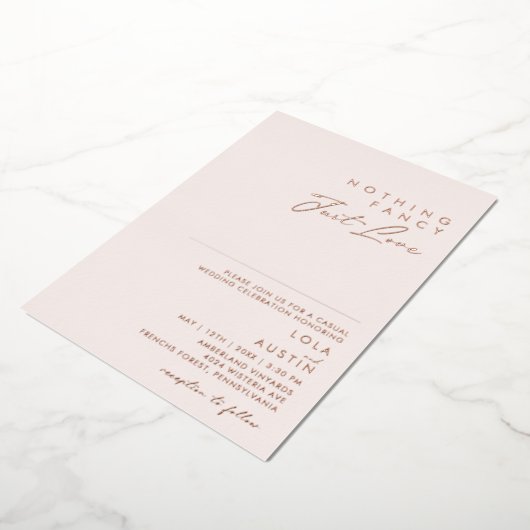 Matig Blush en Roos Gold niets Fancy gewoon liefde Folie Uitnodiging (Gedraaid)