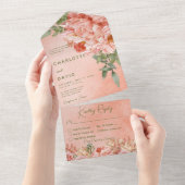 Matig Blush Peach Peonies Floral Dinner All In One Uitnodiging (Afscheurbaar)