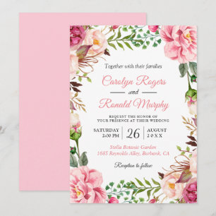 Matig Blush Pink Botanic Floral Wreath Wedding Kaart
