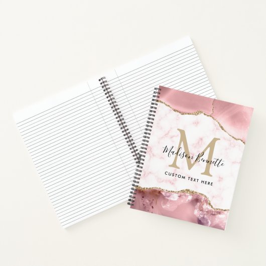 Matig Blush Pink Gold Glitter Agate Monogram Notitieboek (Binnen)
