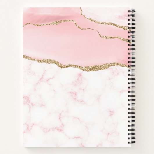 Matig Blush Pink Gold Glitter Agate Monogram Notitieboek (Achterkant)