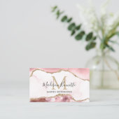 Matig Blush Pink Gold Glitter Agate Monogram Visitekaartje (Staand voorkant)