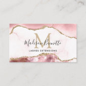Matig Blush Pink Gold Glitter Agate Monogram Visitekaartje (Voorkant)