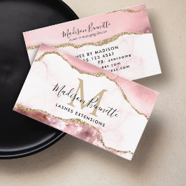 Matig Blush Pink Gold Glitter Agate Monogram Visitekaartje