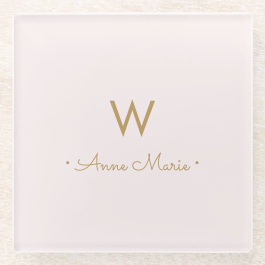 Matig Blush Pink Gold Script Monogram Glazen Onderzetter (Voorkant)