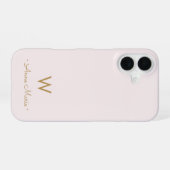 Matig Blush Pink Gold Script Monogram iPhone 16 Hoesje (Achterkant horizontaal)