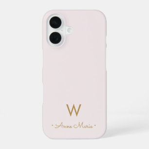 Matig Blush Pink Gold Script Monogram iPhone 16 Hoesje