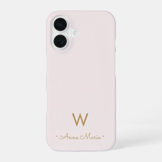 Matig Blush Pink Gold Script Monogram iPhone 16 Hoesje (Achterkant)