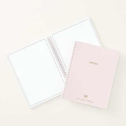Matig Blush Pink Gold Script Monogram Notitieboek (Binnen)
