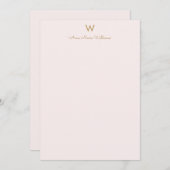 Matig Blush Pink Gold Script Monogram Notitiekaartje (Voorkant / Achterkant)
