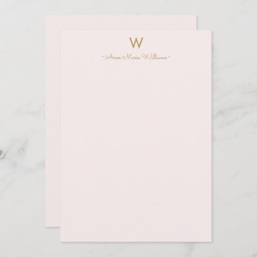 Matig Blush Pink Gold Script Monogram Notitiekaartje (Voorkant / Achterkant)