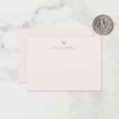 Matig Blush Pink Gold Script Monogram Notitiekaartje (Voorkant / Achterkant in situ)