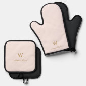 Matig Blush Pink Gold Script Monogram Ovenwant & Pannenlap Set (Voorkant / Achterkant)