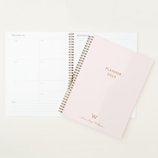 Matig Blush Pink Gold Script Monogram Planner (Display)