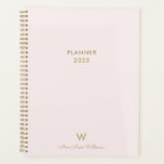 Matig Blush Pink Gold Script Monogram Planner<br><div class="desc">Modern Blush Pink Gold Script Monogram Planner. Een modern,  elegant monogram ontwerp met gouden handgeschreven minimalistische scripttypografie en sans serif bloktypografie op een elegante bleke pastelroze achtergrond. Het monogram en de naam kunnen gemakkelijk worden gepersonaliseerd.</div>