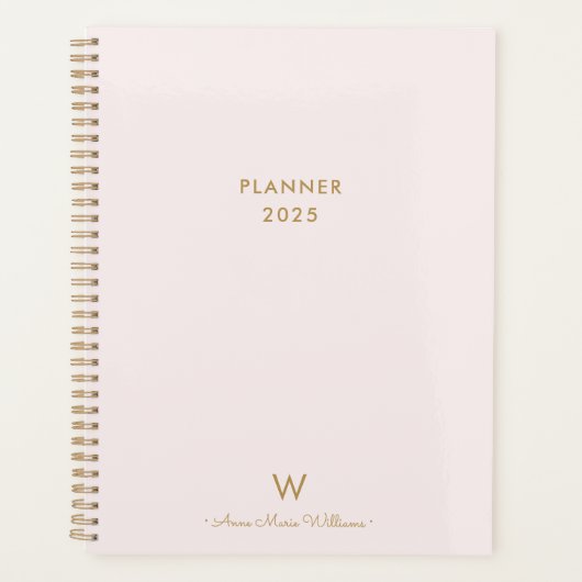 Matig Blush Pink Gold Script Monogram Planner (Voorkant)