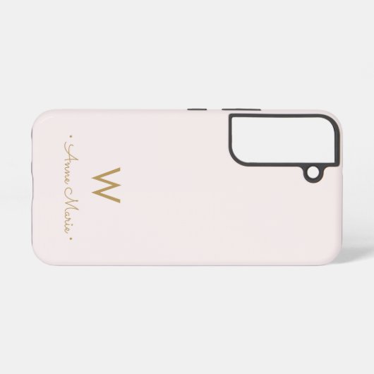 Matig Blush Pink Gold Script Monogram Samsung Galaxy Hoesje (Achterkant horizontaal)