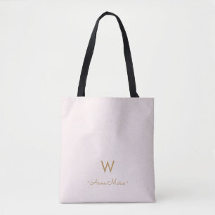 Matig Blush Pink Gold Script Monogram Tote Bag