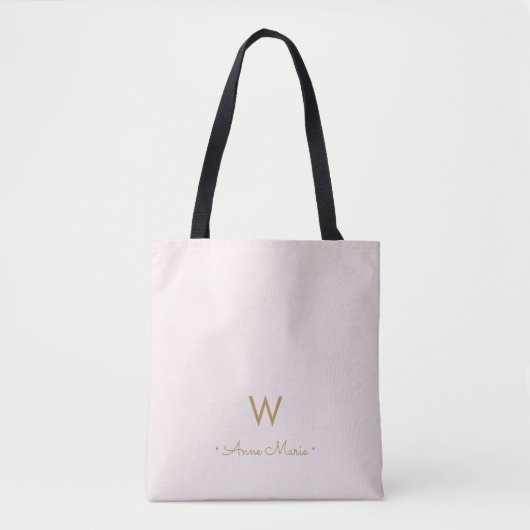Matig Blush Pink Gold Script Monogram Tote Bag (Voorkant)