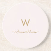 Matig Blush Pink Gold Script Monogram Zandsteen Onderzetter (Voorkant)