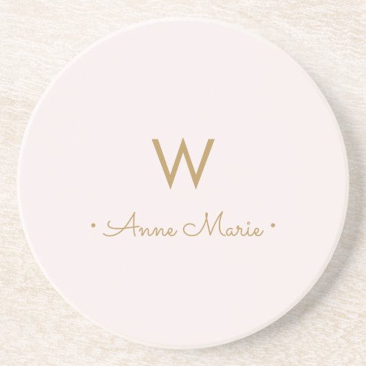 Matig Blush Pink Gold Script Monogram Zandsteen Onderzetter (Voorkant)