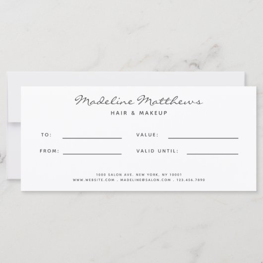 Matig Blush Pink Hair Stylist Cadeaucertificaat (Achterkant)