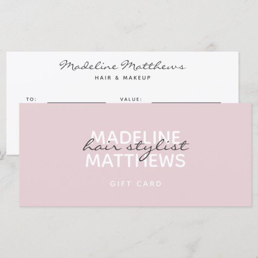 Matig Blush Pink Hair Stylist Cadeaucertificaat (Voorkant / Achterkant)