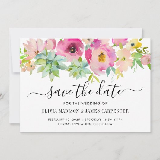 Matig Blush Roze Floral Succulent Cacti Wedding Save The Date (Voorkant)