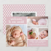 Matig Blush Roze foto Collage Baby Girl geboorte Aankondiging (Voorkant / Achterkant)