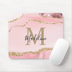 Matig Blush Roze Geode Gold Script Monogram Muismat