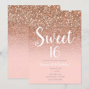 Matig Blush Roze Glam Glitter Sweet 16 Kaart