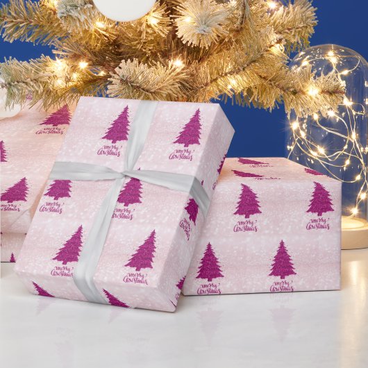 Matig Blush Roze kerstboom met glitter Cadeaupapier (Feestdagen)