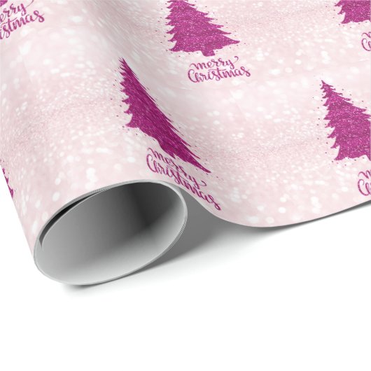Matig Blush Roze kerstboom met glitter Cadeaupapier (Rol Hoek)