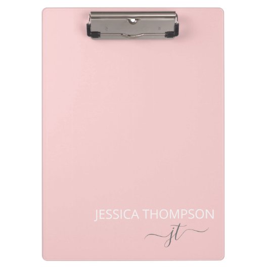 Matig Blush Roze Meisjes Monogram Naam Klembord (Voorkant)