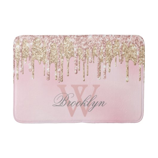 Matig Blush Roze Roze Glitter Drivers Monogram Badmat (Voorkant)