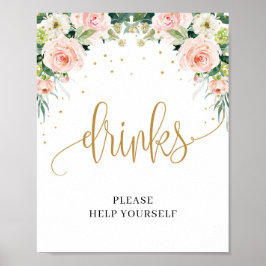 Matig Blush roze rozen gouden drinken bord Poster