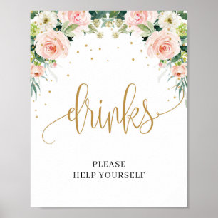 Matig Blush roze rozen gouden drinken bord Poster