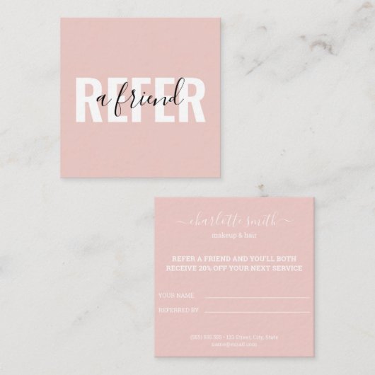 Matig Blush Roze wit zwart Verwijs een vriend Aanbevelingskaartje (Voorkant / Achterkant)