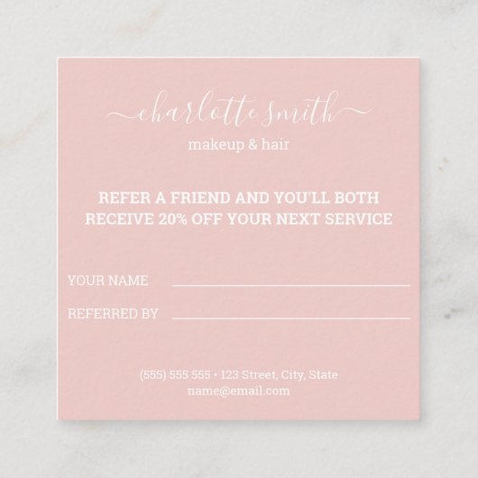 Matig Blush Roze wit zwart Verwijs een vriend Aanbevelingskaartje (Achterkant)