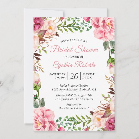 Matig Blushing Pink Floral Wreated Vrijgezellenfee Kaart (Voorkant)